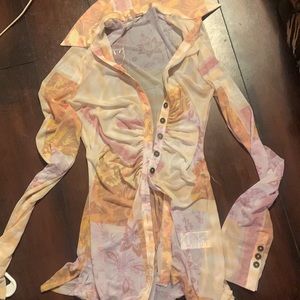 Free people, long sleeve button up blouse mesh